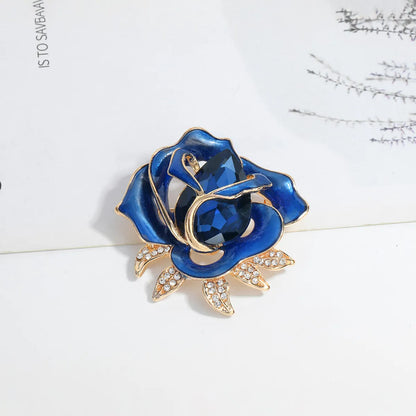 Fashion Rose Alloy Enamel Hollow Out Inlay Rhinestones Glass Women'S Brooches