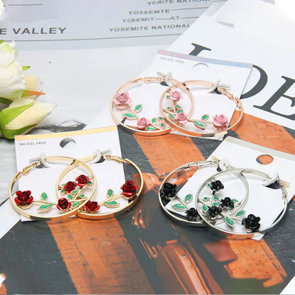 Fashion Rose Alloy Enamel Plating Earrings