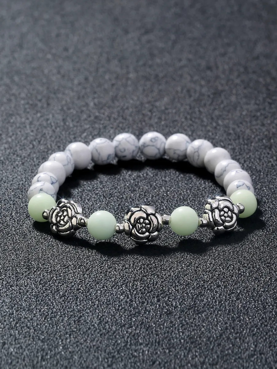 Fashion Rose Flower Beaded Black Volcanic Stone Blue Green Luminous Bracelet