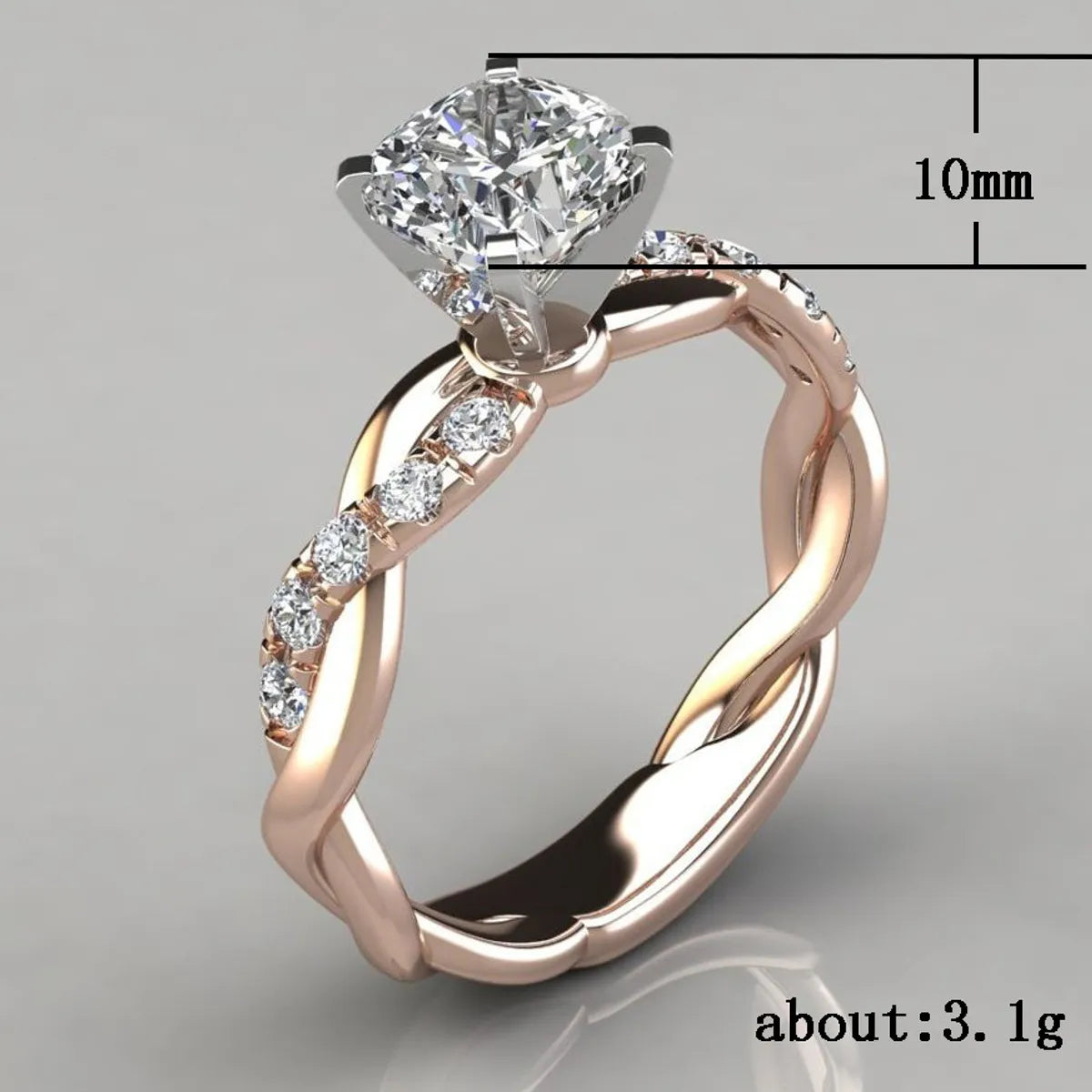 Fashion Rose Gold Inlaid Princess Diamond Ladies Copper Ring Jewelry