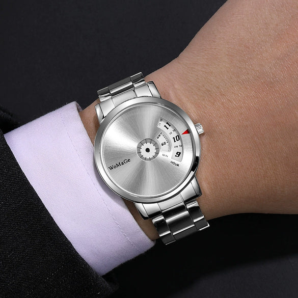 Fashion Rotating Dial Quartz Couple's Watch With Stainless Steel Band And Alloy Case Round Dial