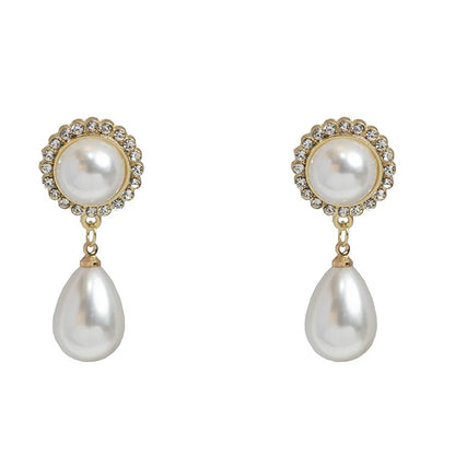 Fashion Round Alloy Asymmetrical Pearl Plating Women'S Drop Earrings 1 Pair