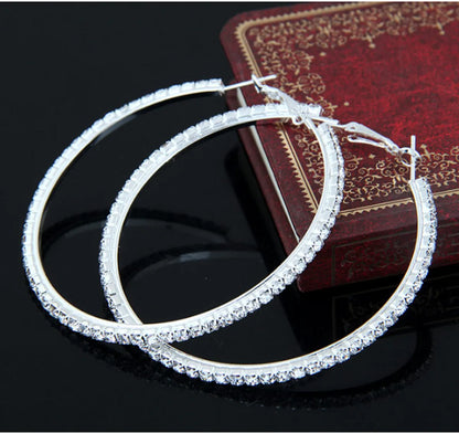 Fashion Round Alloy Inlay Rhinestone Hoop Earrings 1 Pair