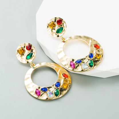 Fashion Round Alloy Plating Rhinestones Women'S Drop Earrings 1 Pair