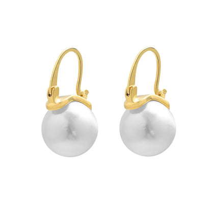 Fashion Round Artificial Pearl Stoving Varnish Women'S Hoop Earrings 1 Pair