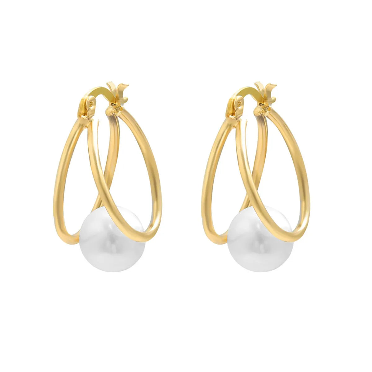 Fashion Round Artificial Pearl Stoving Varnish Women'S Hoop Earrings 1 Pair