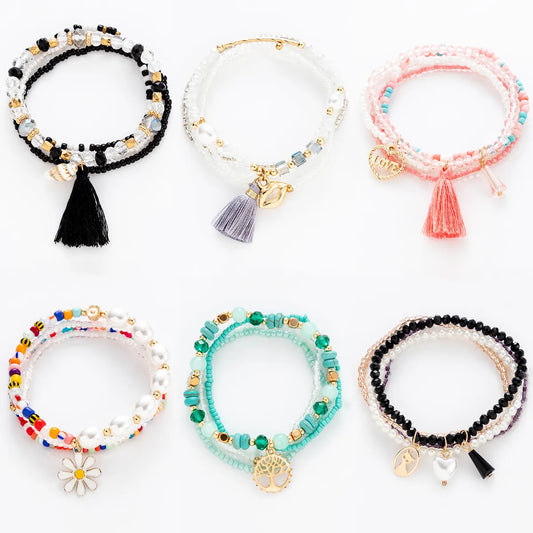 Fashion Round Beaded Artificial Crystal Handmade Tassel Women's Bracelets 1 Piece