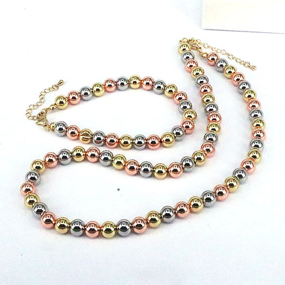 Fashion Round Copper Beaded Plating Gold Plated Women'S Bracelets Necklace