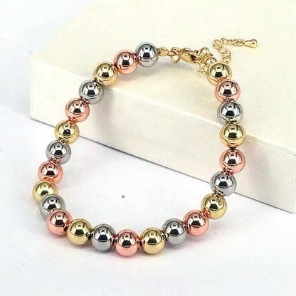 Fashion Round Copper Beaded Plating Gold Plated Women'S Bracelets Necklace