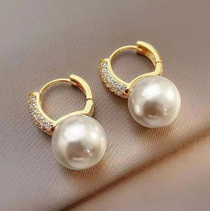 Fashion Round Copper Drop Earrings Inlay Artificial Diamond Pearl Copper Earrings 1 Pair