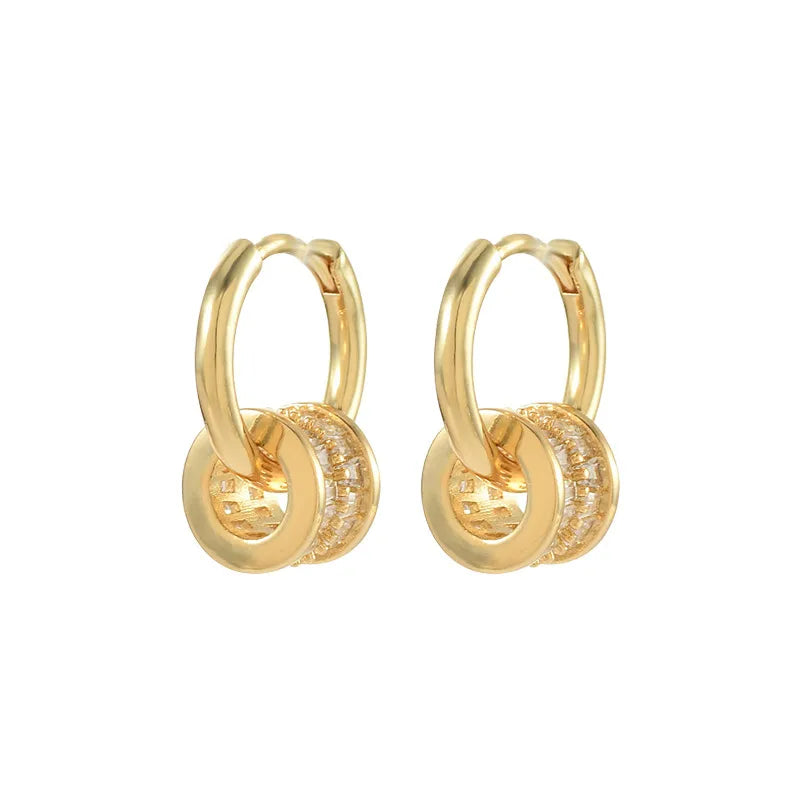 Fashion Round Copper Inlaid Zircon Earrings 1 Pair