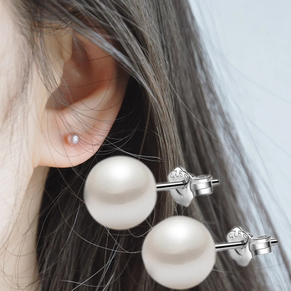 Fashion Round Copper Inlay Pearl Ear Studs 1 Pair