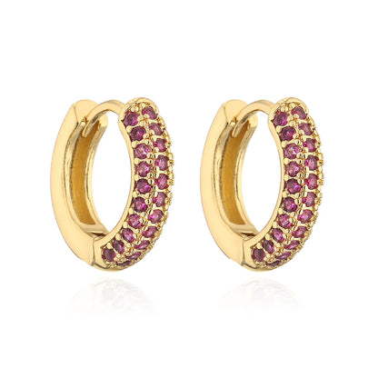 Fashion Round Copper Inlay Zircon Hoop Earrings 1 Pair