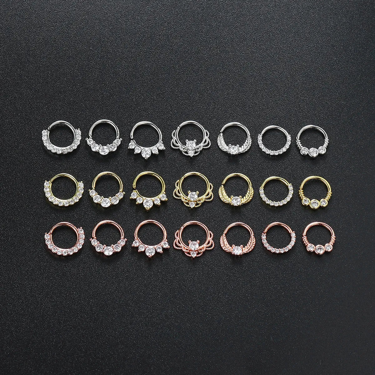 Fashion Round Copper Plating Zircon Nose Ring 1 Piece