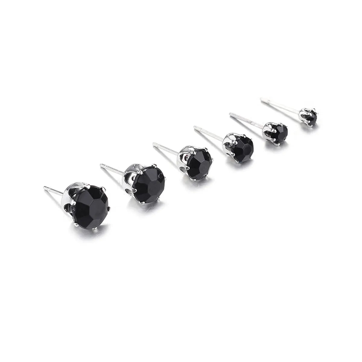 Fashion Round Diamond Stud Earrings 6 Pairs Set