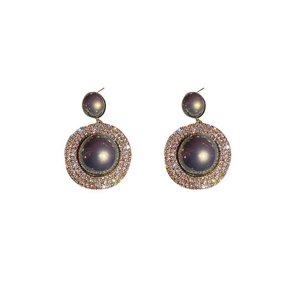 Fashion Round Geometric Exaggerated Full Rhinestone Pearl Earrings Wholesale