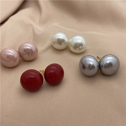 Fashion Round Imitation Pearl Stoving Varnish Inlay Pearl Women's Ear Studs 1 Pair