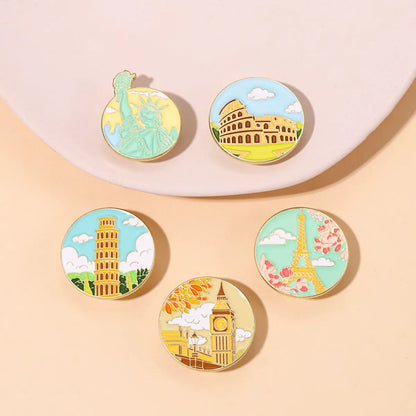 Fashion Round Landscape Alloy Stoving Varnish Unisex Brooches