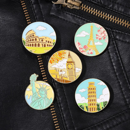 Fashion Round Landscape Alloy Stoving Varnish Unisex Brooches