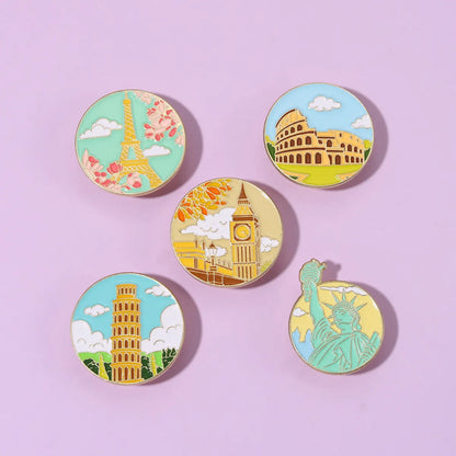 Fashion Round Landscape Alloy Stoving Varnish Unisex Brooches