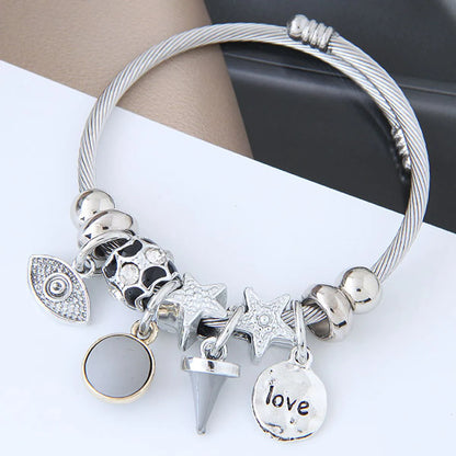 Fashion Round Letter Eye Alloy Steel Inlay Resin Women's Bangle 1 Piece