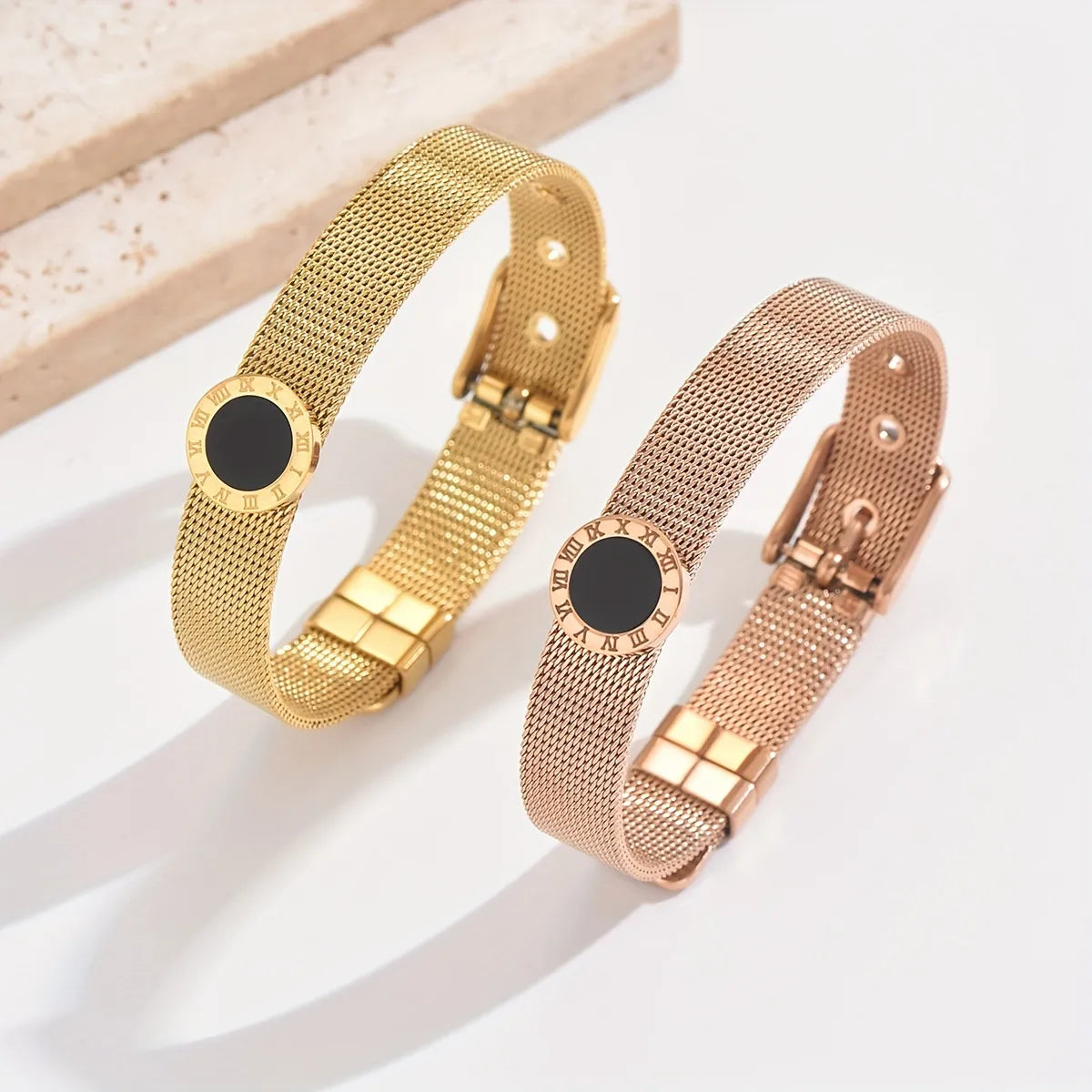 Fashion Round Letter Stainless Steel Bracelets Gold Plated Shell Stainless Steel Bracelets 1 Piece