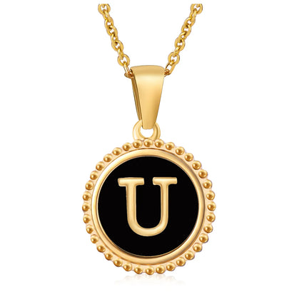 Wholesale Jewelry Fashion Round Letter 304 Stainless Steel 18K Gold Plated Enamel Gold Plated Pendant Necklace