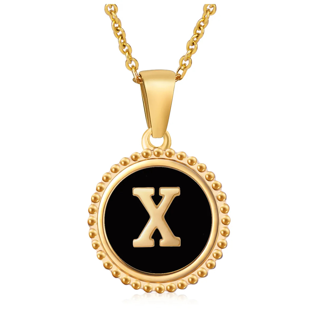 Wholesale Jewelry Fashion Round Letter 304 Stainless Steel 18K Gold Plated Enamel Gold Plated Pendant Necklace