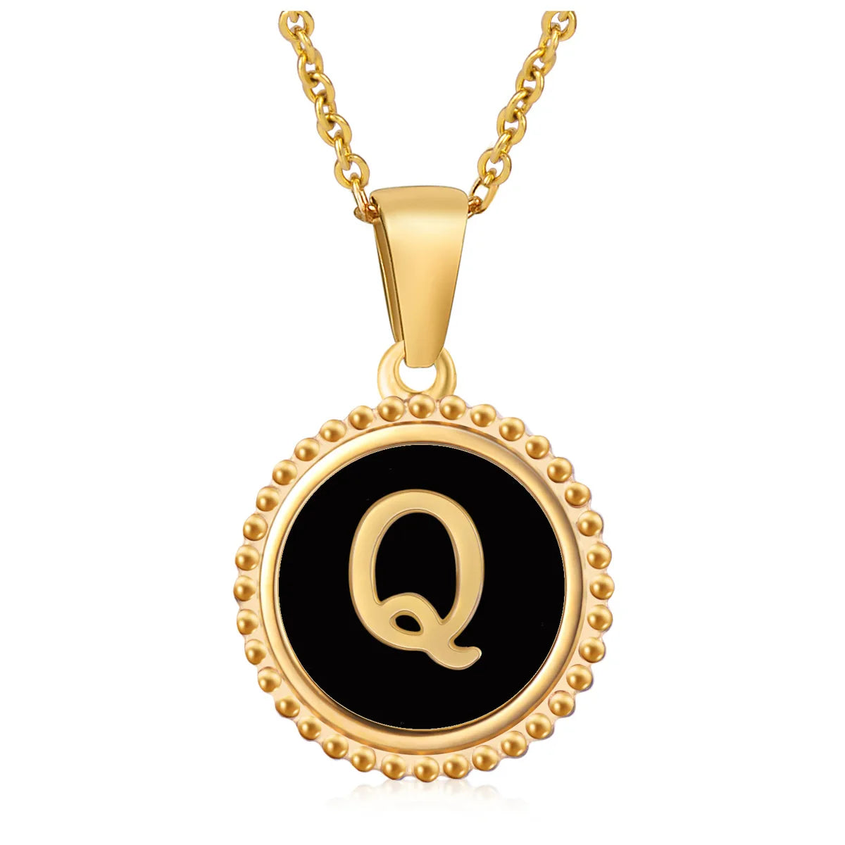 Wholesale Jewelry Fashion Round Letter 304 Stainless Steel 18K Gold Plated Enamel Gold Plated Pendant Necklace