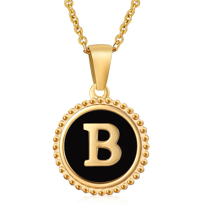 Wholesale Jewelry Fashion Round Letter 304 Stainless Steel 18K Gold Plated Enamel Gold Plated Pendant Necklace