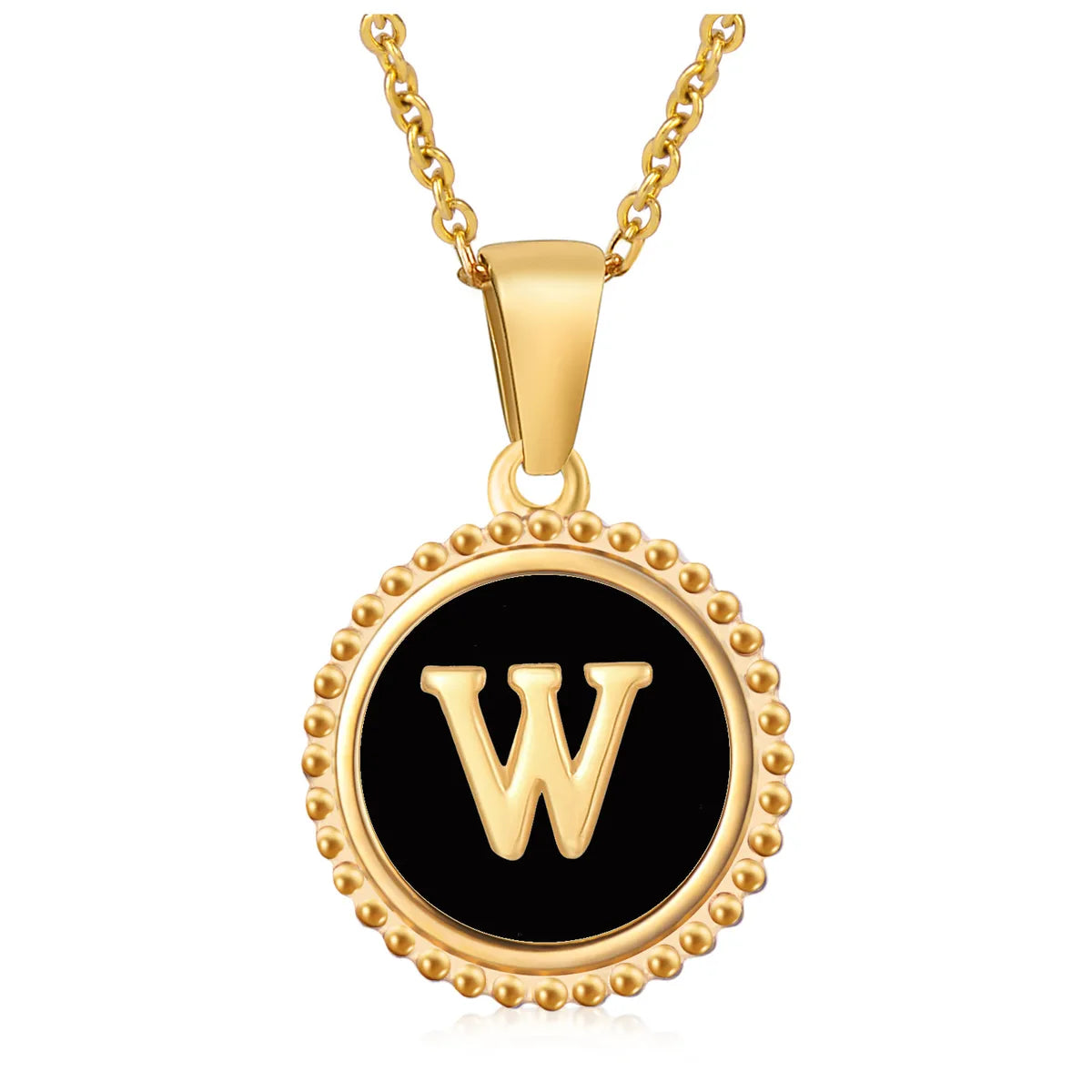 Wholesale Jewelry Fashion Round Letter 304 Stainless Steel 18K Gold Plated Enamel Gold Plated Pendant Necklace