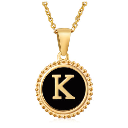 Wholesale Jewelry Fashion Round Letter 304 Stainless Steel 18K Gold Plated Enamel Gold Plated Pendant Necklace