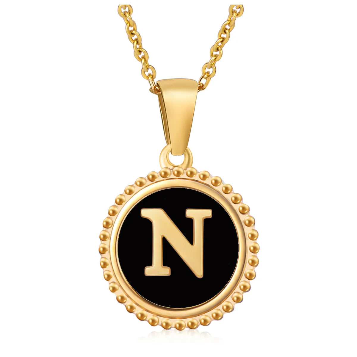 Wholesale Jewelry Fashion Round Letter 304 Stainless Steel 18K Gold Plated Enamel Gold Plated Pendant Necklace