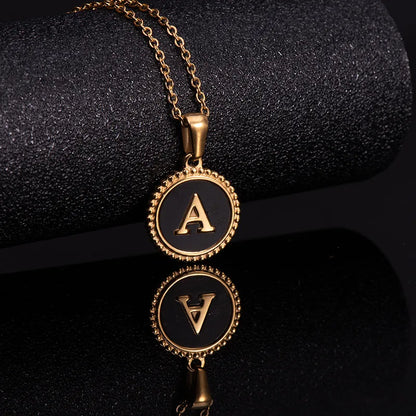 Wholesale Jewelry Fashion Round Letter 304 Stainless Steel 18K Gold Plated Enamel Gold Plated Pendant Necklace