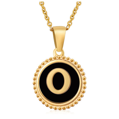 Wholesale Jewelry Fashion Round Letter 304 Stainless Steel 18K Gold Plated Enamel Gold Plated Pendant Necklace