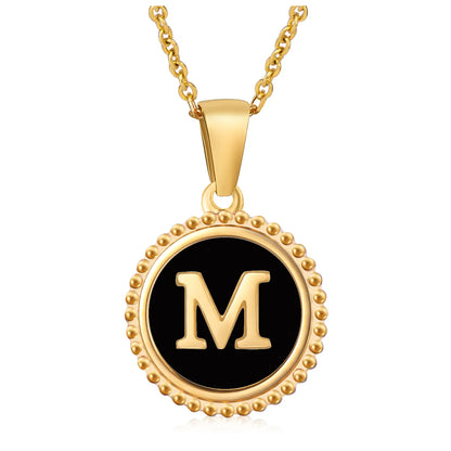 Wholesale Jewelry Fashion Round Letter 304 Stainless Steel 18K Gold Plated Enamel Gold Plated Pendant Necklace