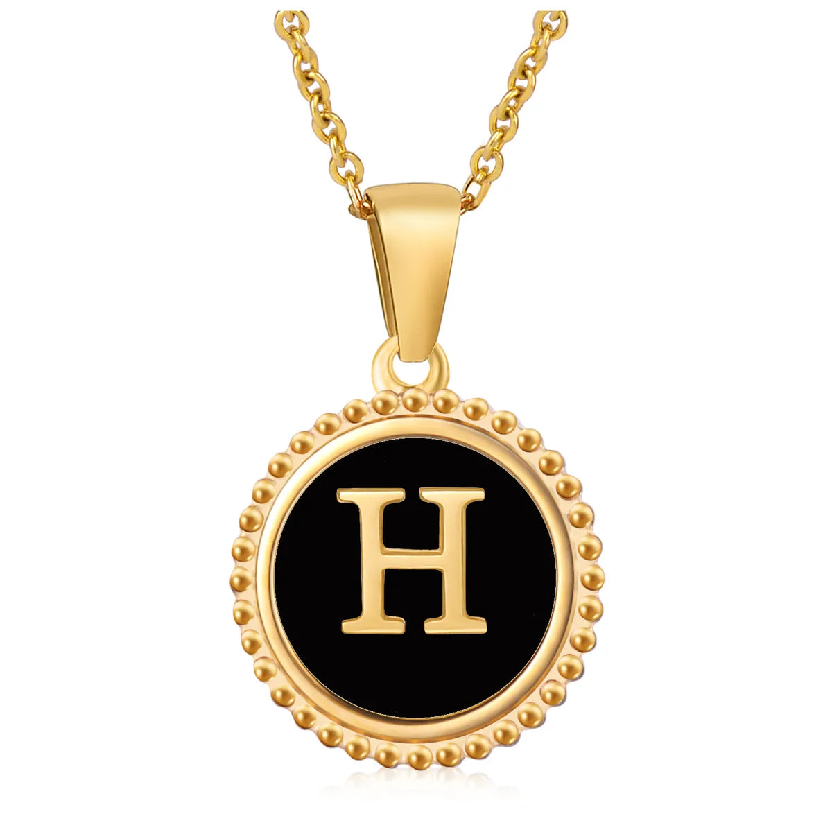 Wholesale Jewelry Fashion Round Letter 304 Stainless Steel 18K Gold Plated Enamel Gold Plated Pendant Necklace