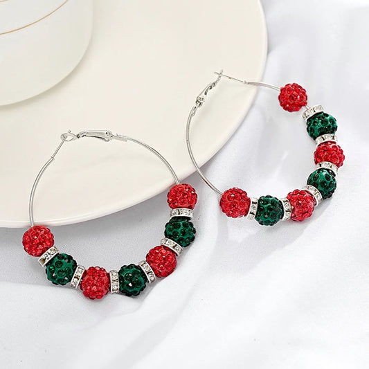 Fashion Round Metal Beaded Inlay Rhinestones Women's Hoop Earrings 1 Pair