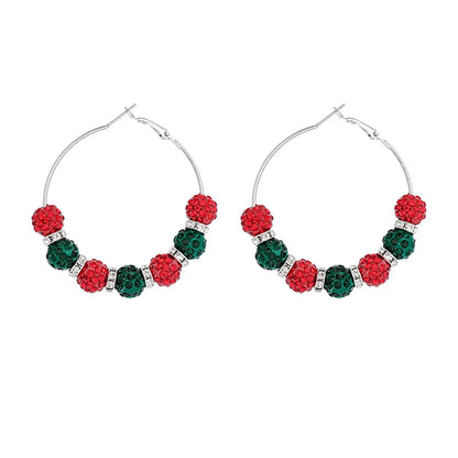 Fashion Round Metal Beaded Inlay Rhinestones Women's Hoop Earrings 1 Pair