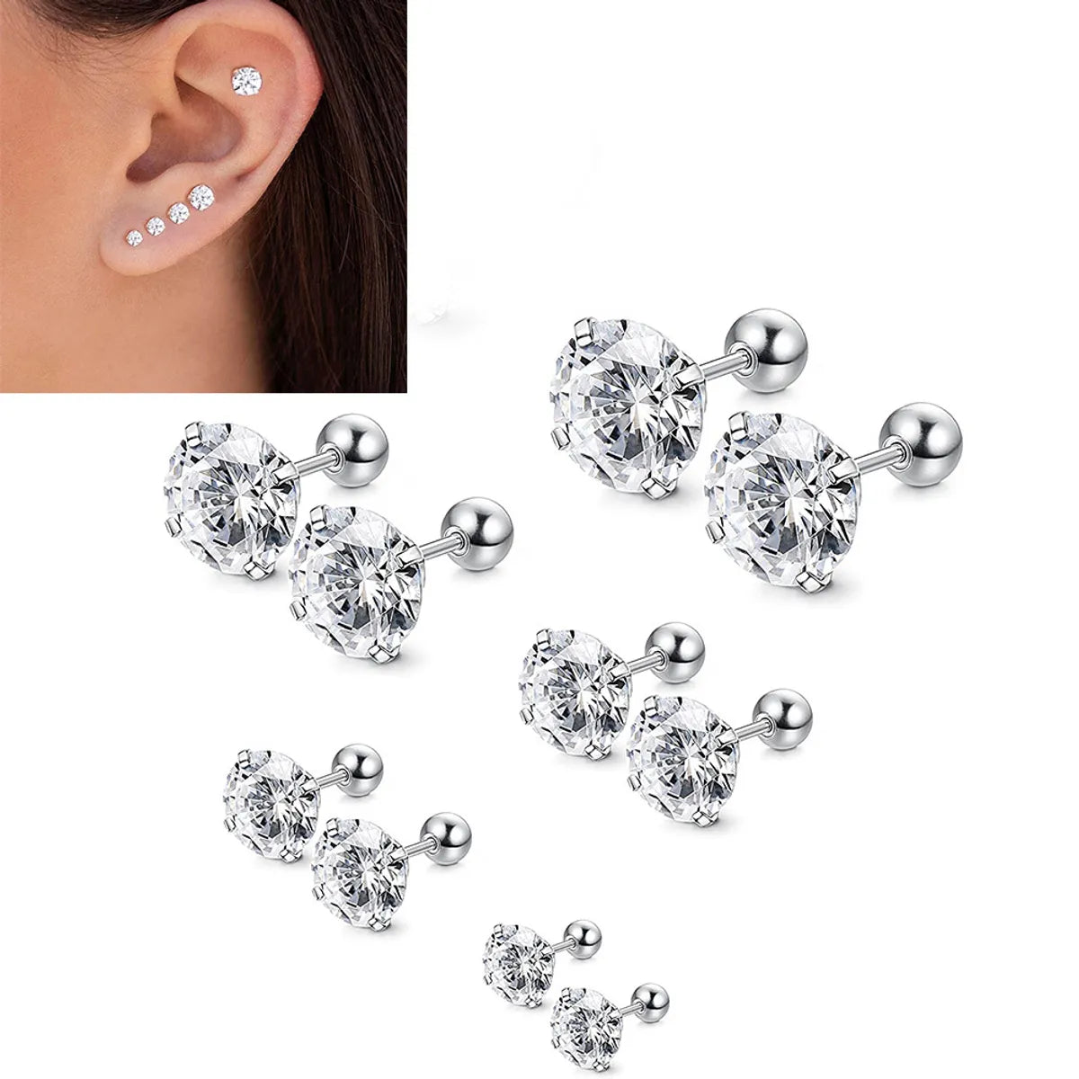 Fashion Round Metal Plating Zircon Women's Ear Studs 1 Piece