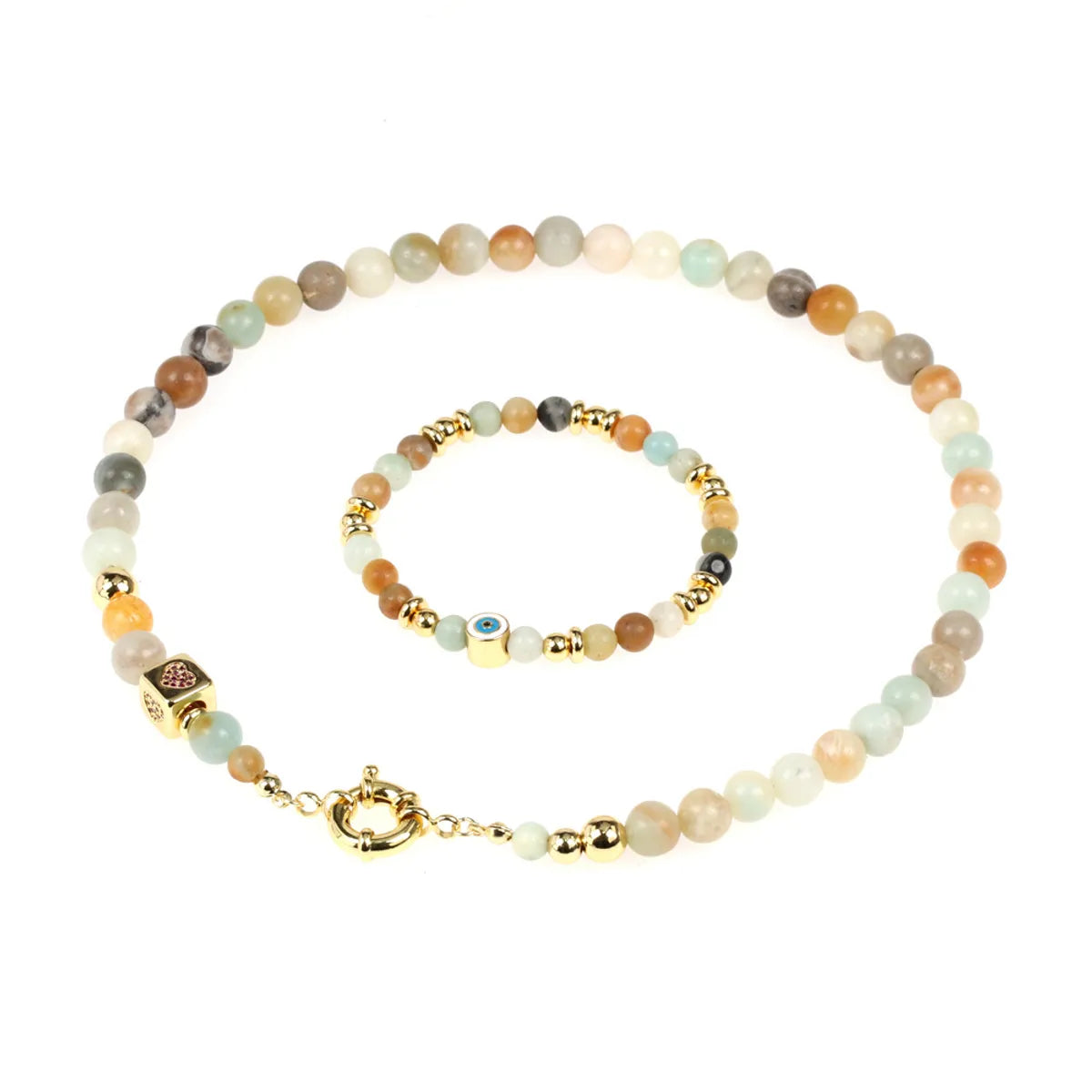 Fashion Round Mixed Materials Handmade Inlay Natural Stone Bracelets Necklace