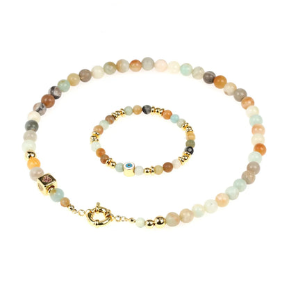 Fashion Round Mixed Materials Handmade Inlay Natural Stone Bracelets Necklace