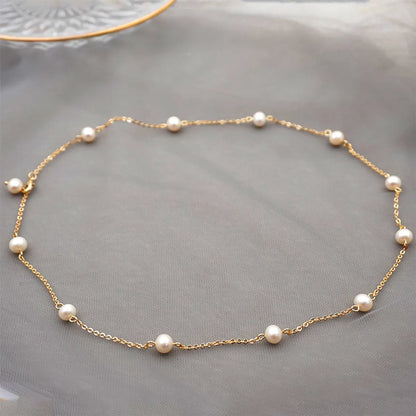 Fashion Round Pearl Titanium Steel Chain Necklace 1 Piece