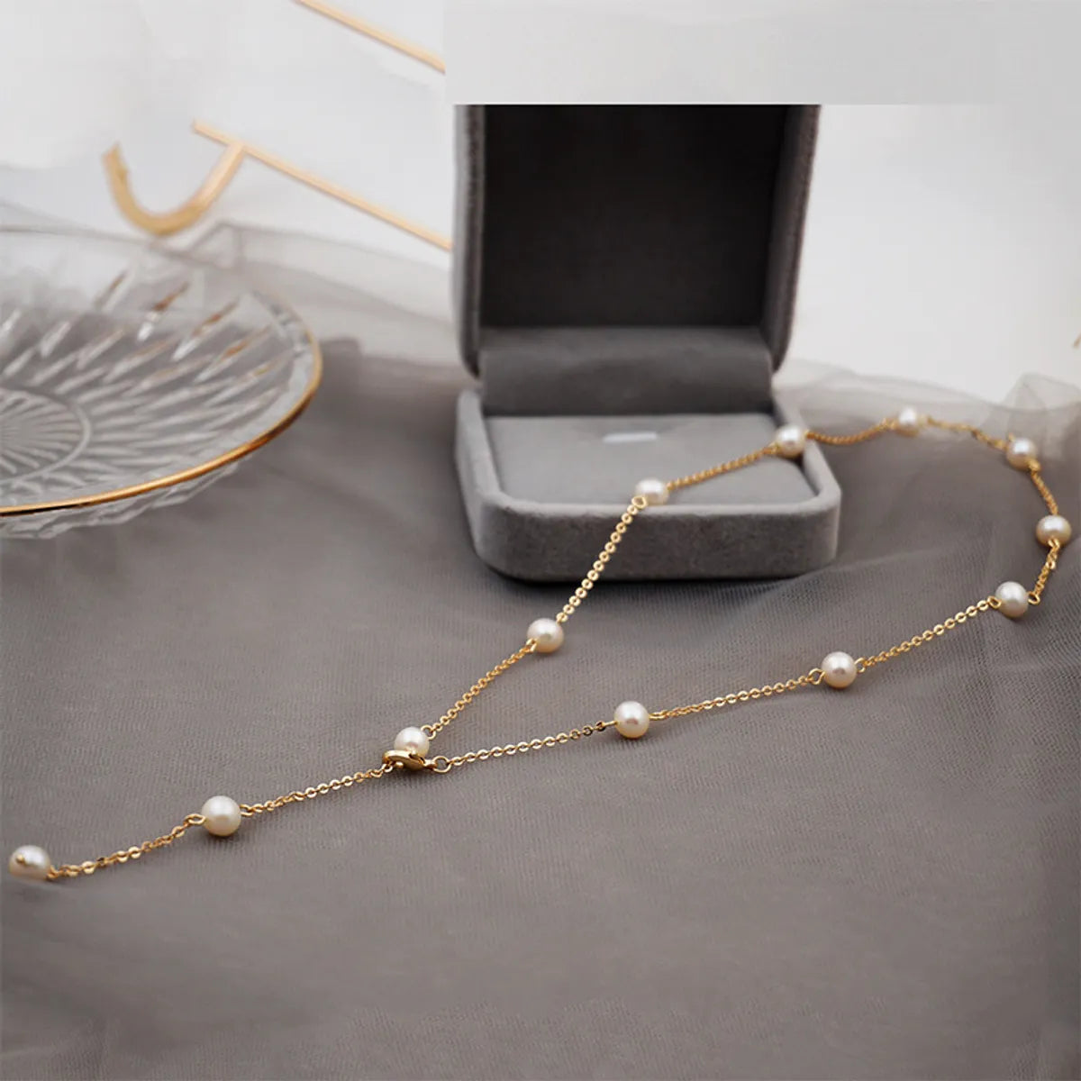 Fashion Round Pearl Titanium Steel Chain Necklace 1 Piece