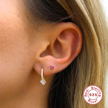 Fashion Round Silver Plating Inlay Zircon Ear Studs 1 Pair