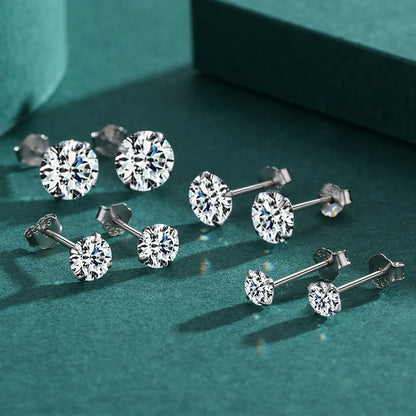 Fashion Round Silver Plating Inlay Zircon Ear Studs 1 Pair