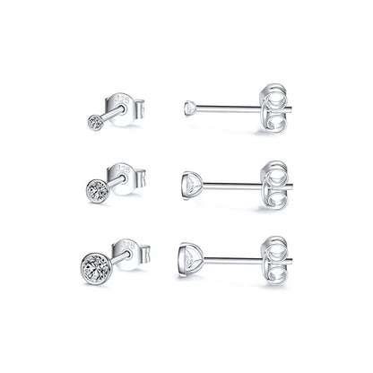 Fashion Round Silver Plating Inlay Zircon Ear Studs 3 Pieces