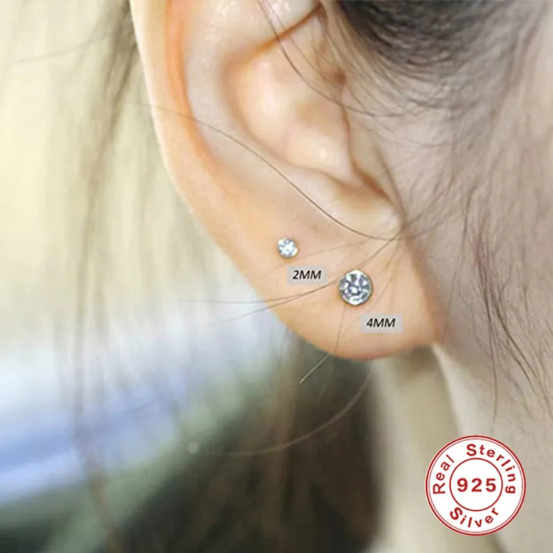 Fashion Round Silver Plating Inlay Zircon Ear Studs 3 Pieces