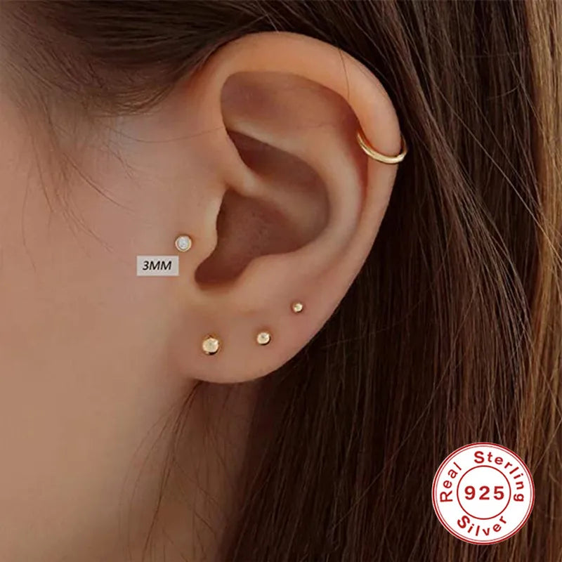 Fashion Round Silver Plating Inlay Zircon Ear Studs 3 Pieces