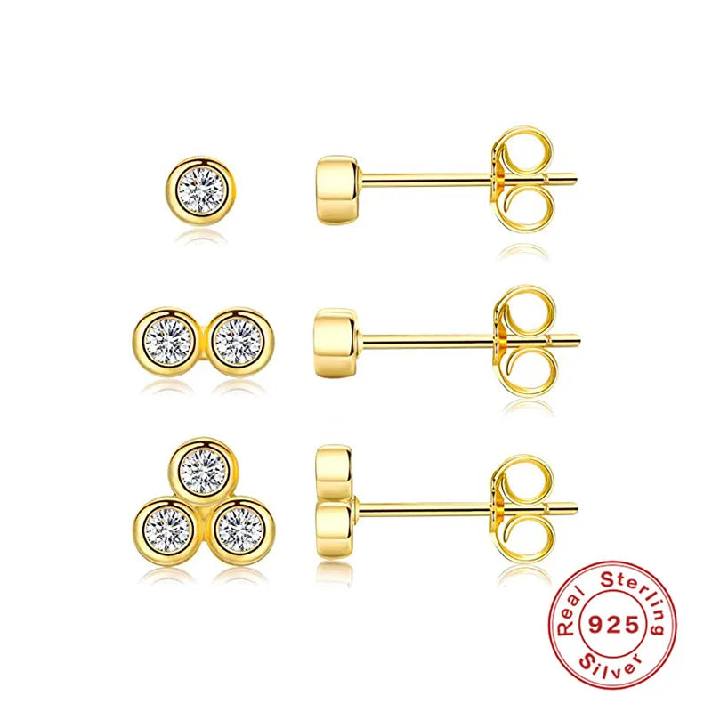 Fashion Round Silver Plating Inlay Zircon Ear Studs 3 Pieces